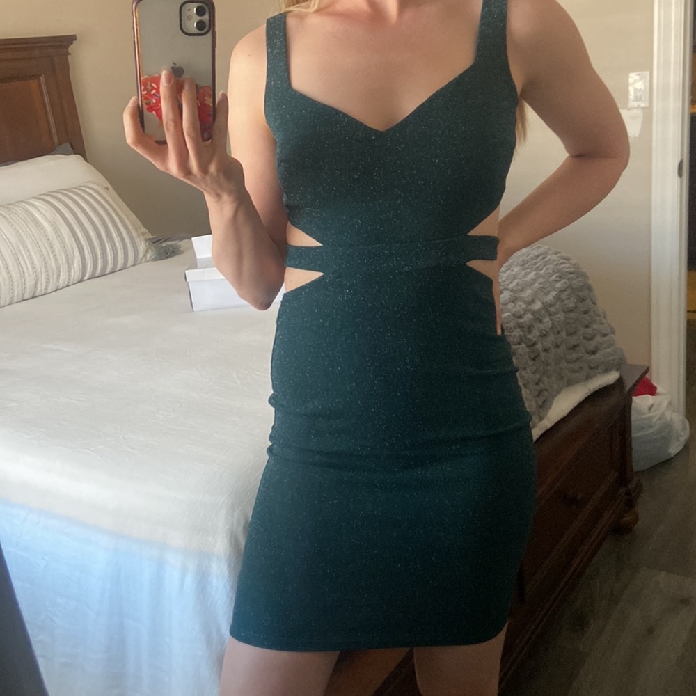Windsor green sparkle midi dress with strappy back